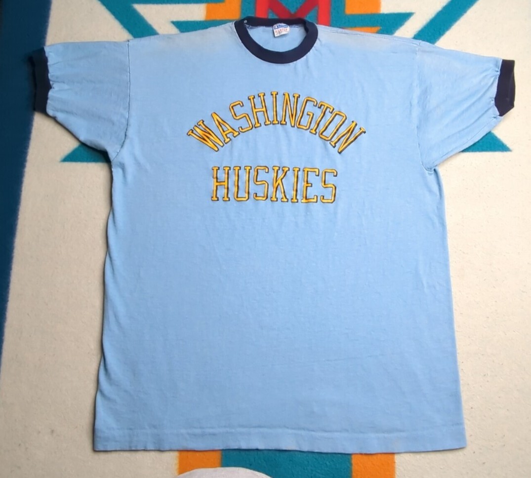 Vintage Washington Huskies Champion Ringer Football Shirt Made In USA Size XL Medium