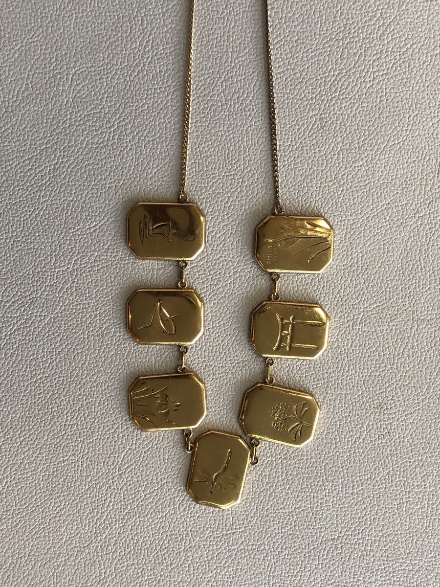 Vintage Oriental Amita Japan Gold Plate Damascene Enamel Necklace