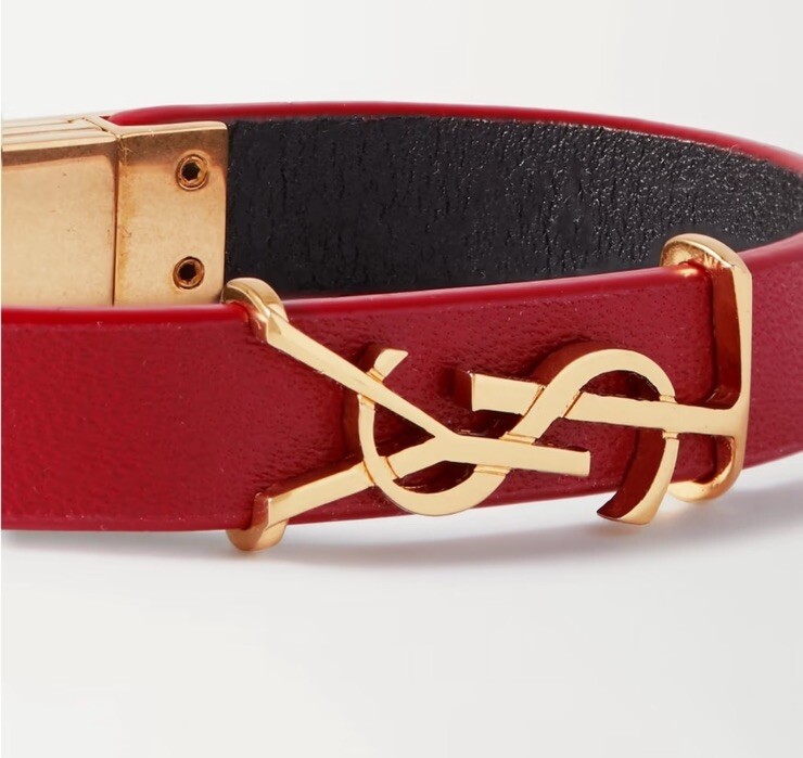 Saint Laurent Red Leather Slim Bracelet Double Wrap with Gold YSL Buckle/ EUC Saint Laurent YSL New Charm Leather Gold-Tone Bracelet | eBay main image 4
