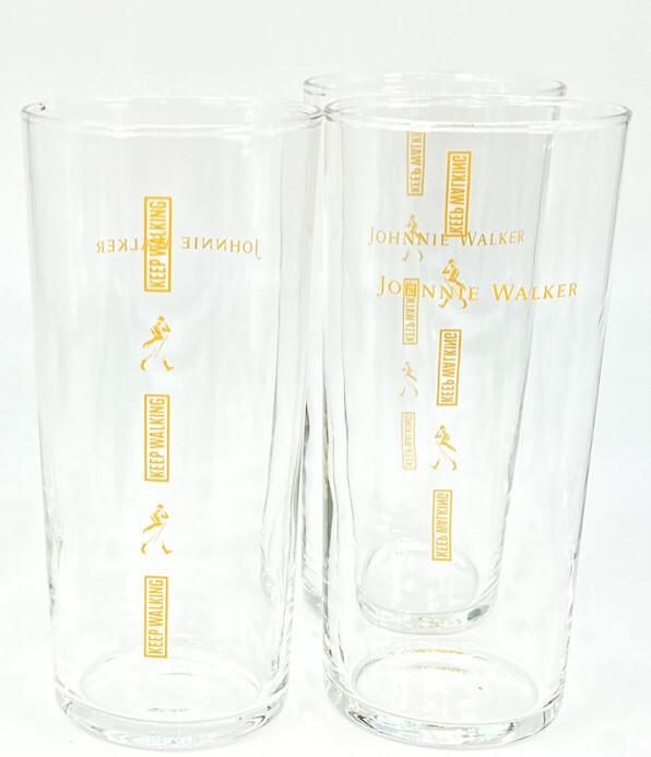 Johnnie Walker Scotch Highball Glasses Gold Writing Black Label