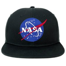 NASA Insignia Logo Patch Flatbill Mesh Snapback Cap - FREESHIP