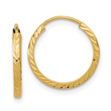 14k Yellow Gold Diamond-cut Square Tube Endless Hoop Earrings L-15 mm, W-15 mm