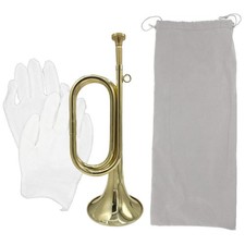 Gold Plated Brass Trumpet Bugle Horn with Bag Gloves Military Orchestra