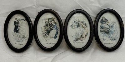 Harrison Fisher Six Important Events Girl s Life 4 Oval Framed Prints Wedding