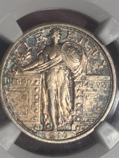 1917-D 25C Type 1 Standing Liberty Quarter NGC AU53 Toned Type 1