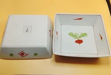 Vintage Japanese Tachikichi Porcelain Square Bowls Pair 2 Signed Turnip Chili