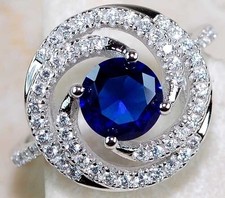 2CT Treated Blue Sapphire  Topaz 925 Solid Sterling Silver Ring Sz 7 UB3-6