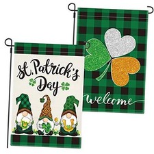 2 Pieces St Patrick's Day Garden Flag Gnome Shamrock 18 x 12 Inch Yard Flag