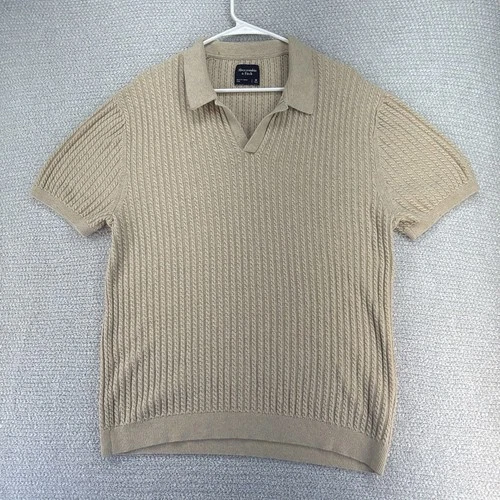 Abercrombie & Fitch Polo Sweater Shirt Mens Medium Brown Cable Knit Short Sleeve