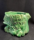 Vintage McCoy 4" × 5" Green Tree Stump Planter 1950's Ceramic (crazing)
