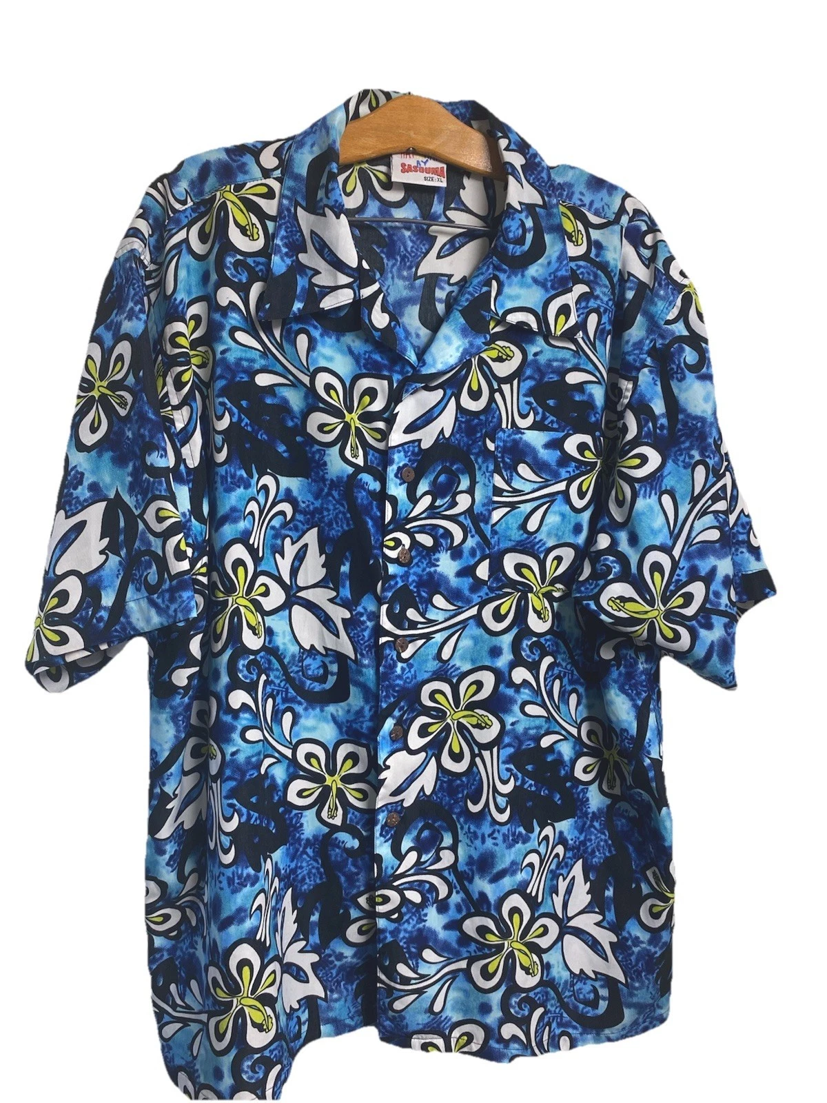 Hawaiian by Sasouma Shirt Hawaiian Button Down Colorful Blue SZ XL
