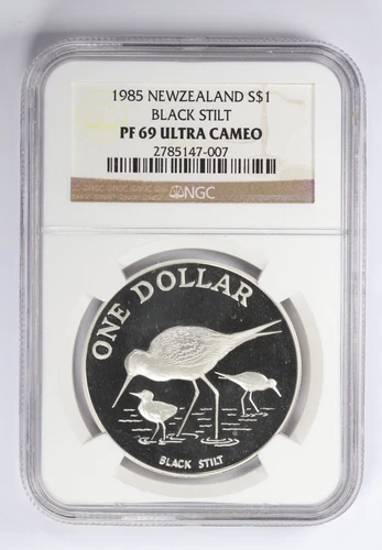 1985 $1 New Zealand Black Stilt Proof NGC PF69 Ultra Cameo
