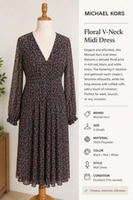 Michael Kors Floral V-Neck Chiffon Ruffle Midi Dress Long Sleeve Size S