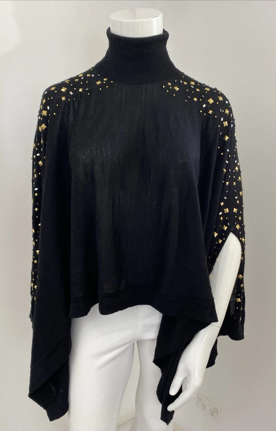 Sass & Bide Black Gold Stud Embellished Pure Wool Sleeveless Jumper Poncho
Opens in a new window or