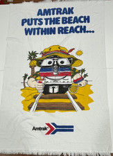 Vtg 1986 Amtrak Beach Towel Amtrak Puts The Beach Within Reach 54" x 36"