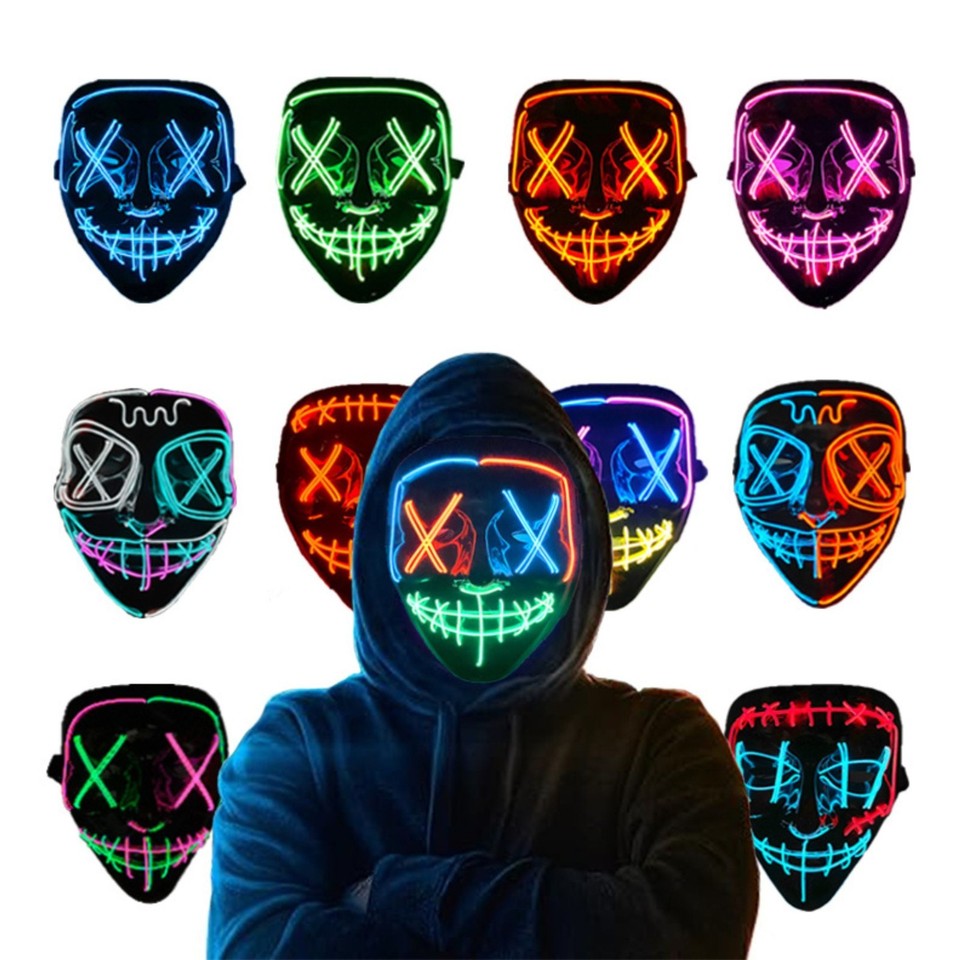 Halloween Máscara LED Néon La Purga Disfraz Terror Fiesta Unisexe PVc Cosplay