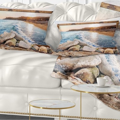 Designart 'Framed Effect Rocky Beach' Seashore Throw Pillow