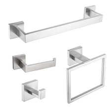 Bathroom Accessories Set 4-Piece Brushed Nickel 16 Inch - Wall Mounted Towel