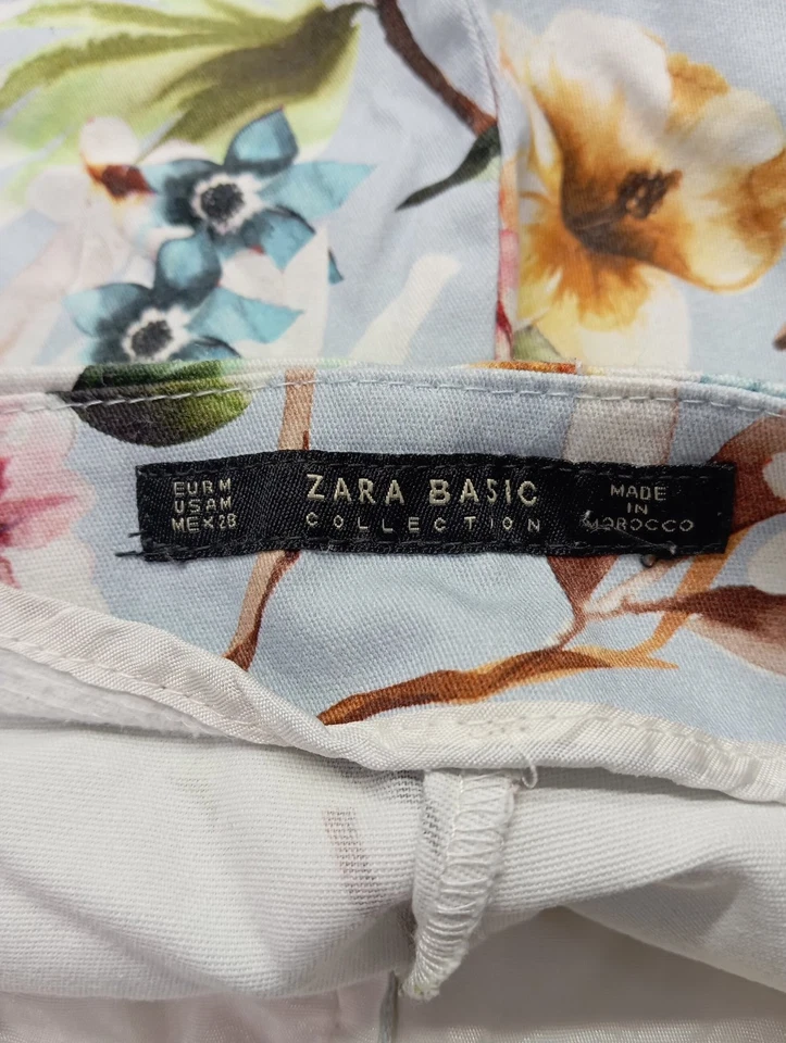 ZARA BASIC Short moulant Dames Pantalon court T EU 38 bleu-vert-blanc - Photo 4/4