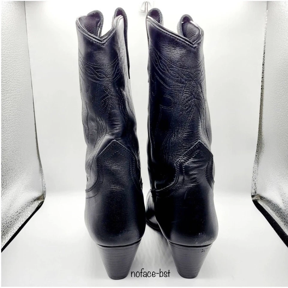 Oak Tree Farms Black Leather Stacked Heel Western Boots Women's Size 6 - Image 4 of 4
