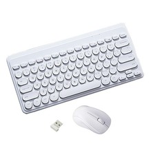 Wireless Keyboard Mouse Combo 2.4G Cute Round Keys Silent 1600 DPI White