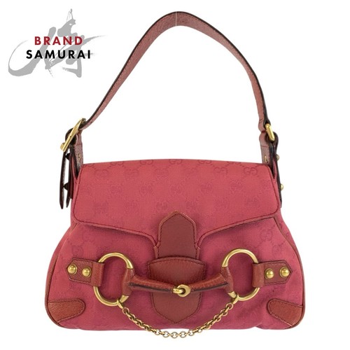 Gucci Horsebit Pink Gold Canvas Leather Handbag Women's Pre-owned From Japan