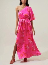 New SUGARLIPS Womens  Cherry Blossom Meara Pink Floral One Shoulder Maxi Dress M