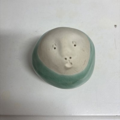 Deva Raku Spirit Shaker Ceremonial Rattle Sea Foam Green Egg Face Ceramic Piece