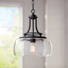 Franklin Iron Works Pendant Light Fixture - Charleston Black Metal, Clear Glass,