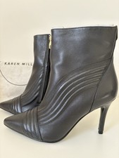 Karen Millen Black Leather Stiletto Ankle Boots New Size 4 EU 37