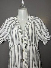 Pilcro Dress Womens 2 White Stripe Button Front Ruffle Midi Shirt Sundress