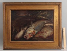 Antique ARNALDO C TAMBURINI JR Italian Fish Fishermans Catch Still Life Painting