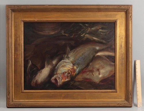 Antique ARNALDO C TAMBURINI JR Italian Fish Fishermans Catch Still Life Painting
