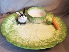 Ceramic Rabbit Lettuce Carrot Serving Platter, The Mane Lion Made in ITALY