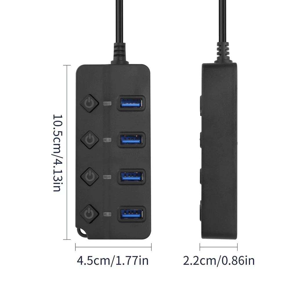 90 Degree Right Angle USB 2.0 Hub Splitter with LED Indicators for Easy Data Transfer