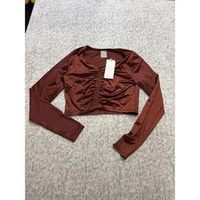 Calia Womens LS Ruched Rashguard Red Brown Shine WSA34801SSP25 Size S NEW