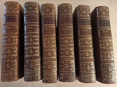 Bible en 6 tomes édition complète plein cuir de 1750. - Photo 1/4