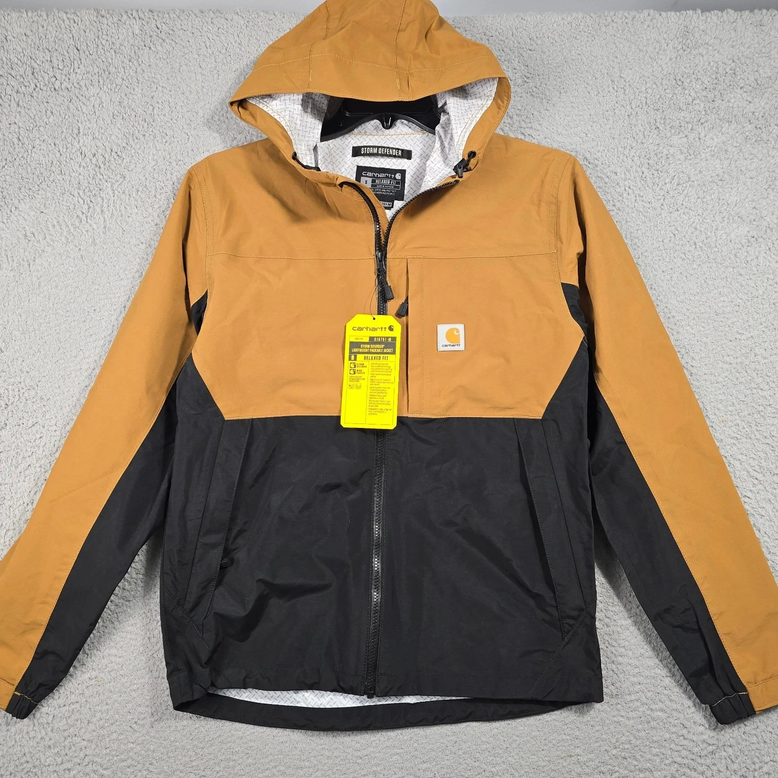 Carhartt Rain Jacket Mens Small Brown Storm Relaxed Full Zip Hooded Light NWT