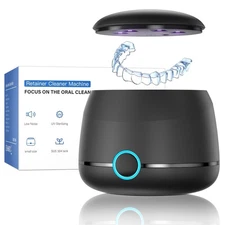 Ultrasonic Retainer Cleaner, 45kHz Denture Cleaner Machine, 5min and Black 