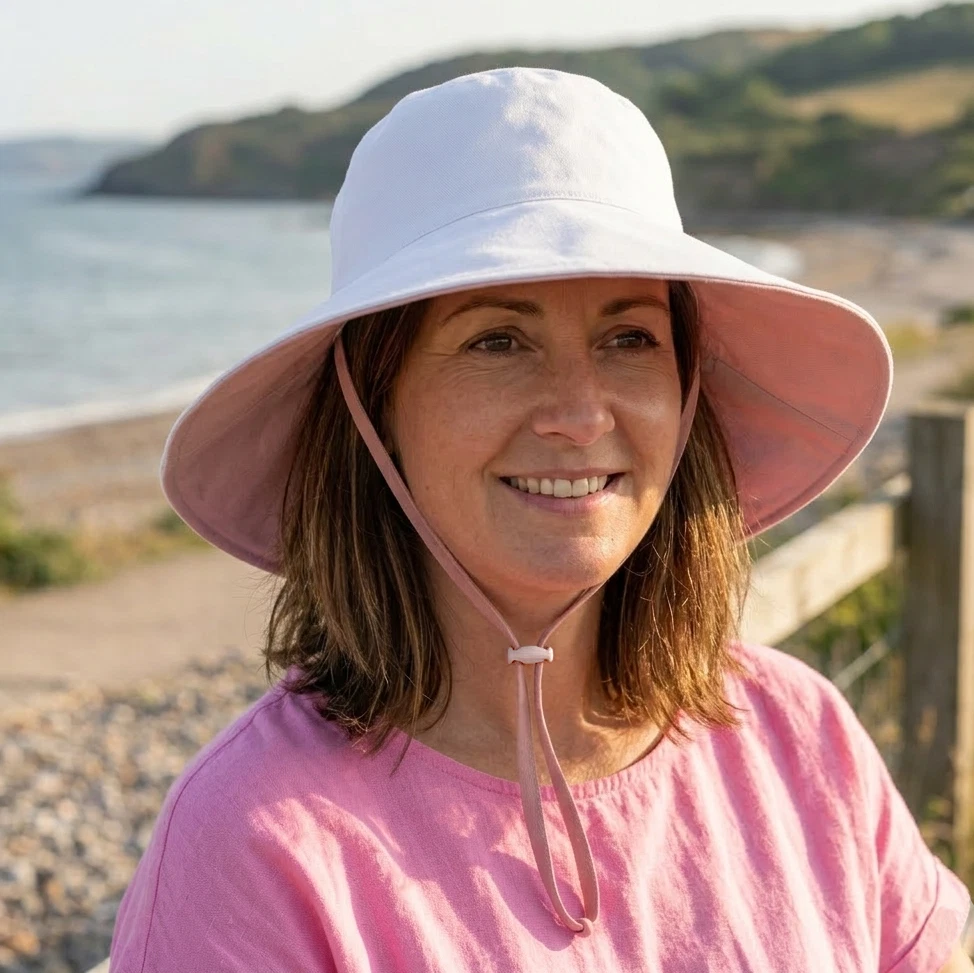Ladies Cotton Wide Brim & Reversible Sun Hat in White/Pink or Navy/Caramel
Opens in a new window or