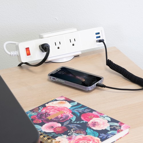 Mount-It! USB Power Strip Holder Clamp Desk Mount with Included Surge Protector - 第 6/9 張圖片