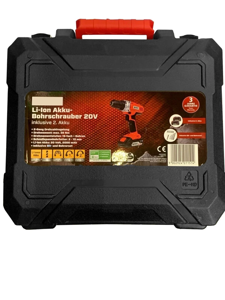 B-Ware Akku-Bohrschrauber 20V Li-Ion inkl 2 Akkus 2000mAh, 35Nm bis 1250U/min