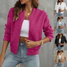UK Women's Zip Up Long Sleeve Baseball Jacket Tops Casual Bombers Coats Cardigan