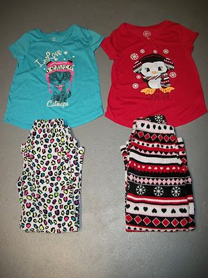 SO 2 PC FLEECE PAJAMA PJ SET CAT LEOPARD OR PENGUIN SNOWFLAKE GIRLS SZ M 7 8