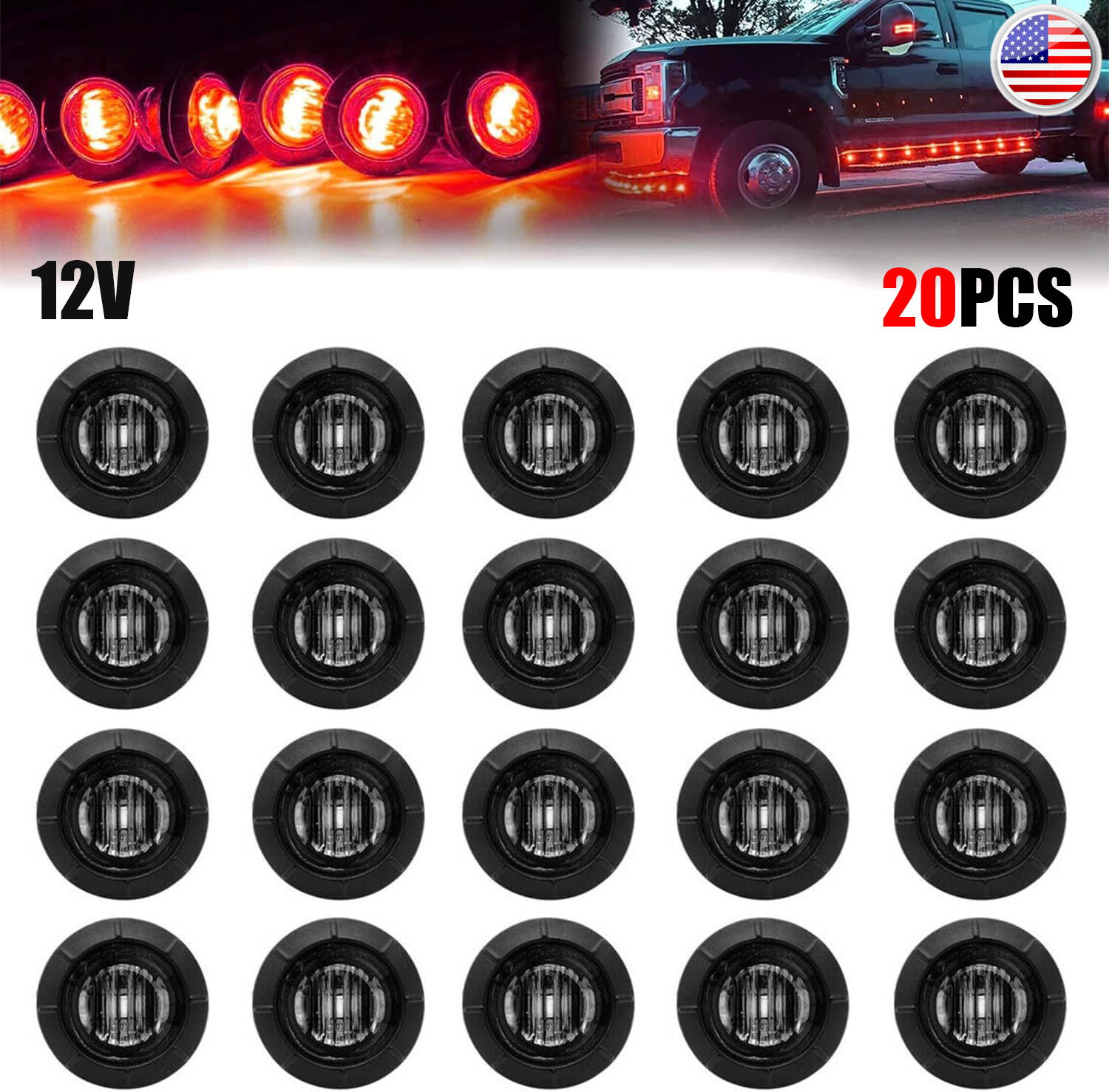 20x Smoked Red 12V LED 3/4