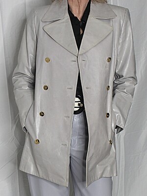 Womens Leather Coat Jacket Gray M-L Vintage 80s 90s Linda