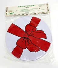 Vtg New Reston Lloyd Red Christmas Bow Stove Burner Cover Set of 4 Orig Package