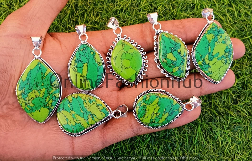 Venta Lote de colgantes de piedras preciosas turquesa verde joyería enchapada en plata de ley 925 Foto 3 de 3