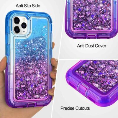 For iPhone 13 Pro Max 13 Mini 13 Shockproof Liquid Glitter Bling Heavy Duty Case