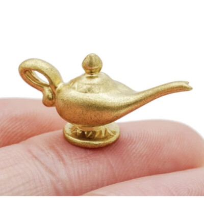 2 pcs set Aladdin's oil lamp miniature 1:12 dollhouse Genie gold lamp